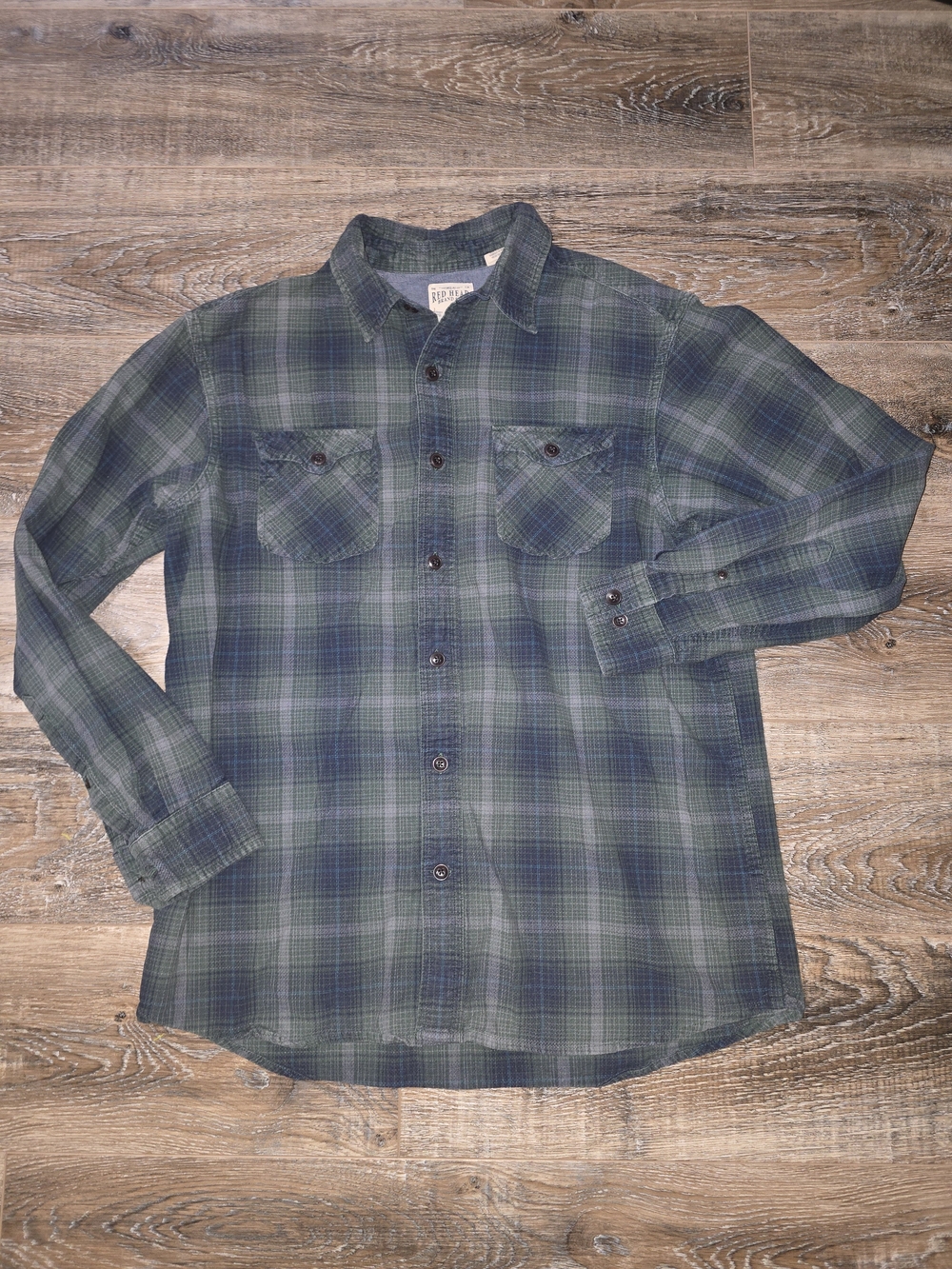 RedHead Men's Green and Navy Plaid Button-Down Shirt Vintage Large